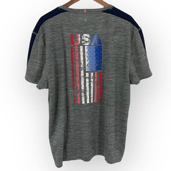 IDEOLOGY NWT Men's USA Flag Graphic Print Performance T Shirt Stormy Heather XXL - Picture 3 of 5